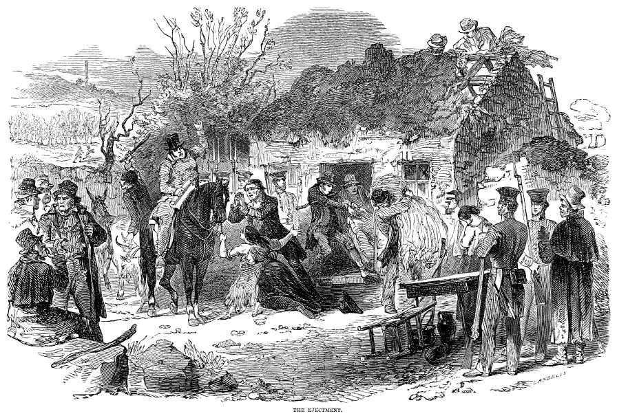 Έξωση ενοίκων και καταστροφή της στέγης της καλύβας τους (από Illustrated London News, 16 Δεκεμβρίου 1848)