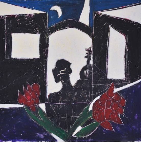 Σοφία Δατσέρη, “Απελπισμένος Ερωτόκριτος”, 33Χ33, λαδοπαστέλ σε χαρτόνι, 2013