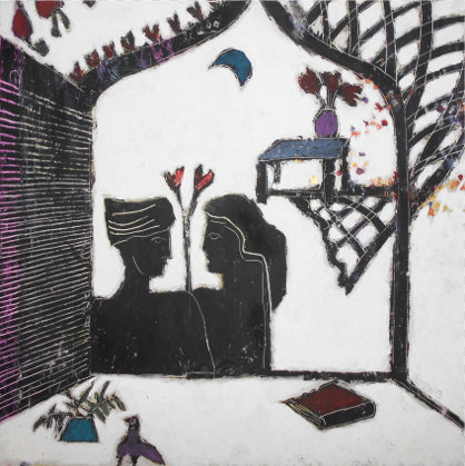 Σοφία Δατσέρη, “Ερωτόκριτος και Αρετούσα”, 40Χ40, λαδοπαστέλ σε χαρτόνι, 2014
