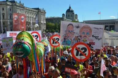 VIENNA, AUSTRIA - JUNE 30 :  Thousands of people attend a demonstration protesting 12-hour work days in Vienna, Austria on June 30, 2018. (Photo by Mehmet Emin Avc/Anadolu Agency/Getty Images)